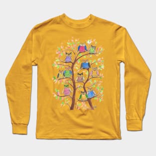 Lots of Colorful Owls in A Tree Long Sleeve T-Shirt